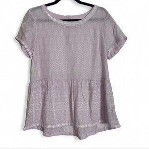 Sigrid Olsen Lilac Modal Peplum Blouse Short Sleeve Lightweight Top M